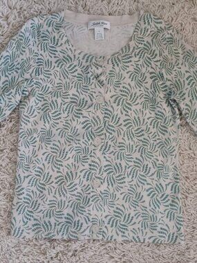 Judith Hart Silk Blend Cardigan Womens Small Green White Cottagecore
